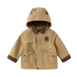 Dave&Bella Toddler Boys Dark Khaki Hooded Windproof Classic Coats