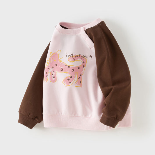 Dave&Bella Toddler Girls/Boys Pink/Green Cute Animal Print Comfortable Sweatshirts