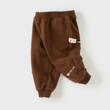 Dave&Bella Toddler Boys Navy/Dark Brown Simple Soft Elastic Waist Jogger Pants