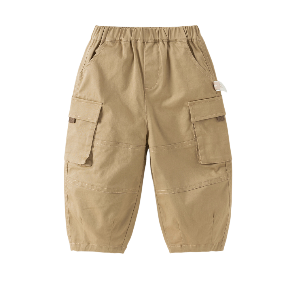 Dave&Bella Toddler Boys Khaki Simple Casual Loose Pocket Cargo Pants