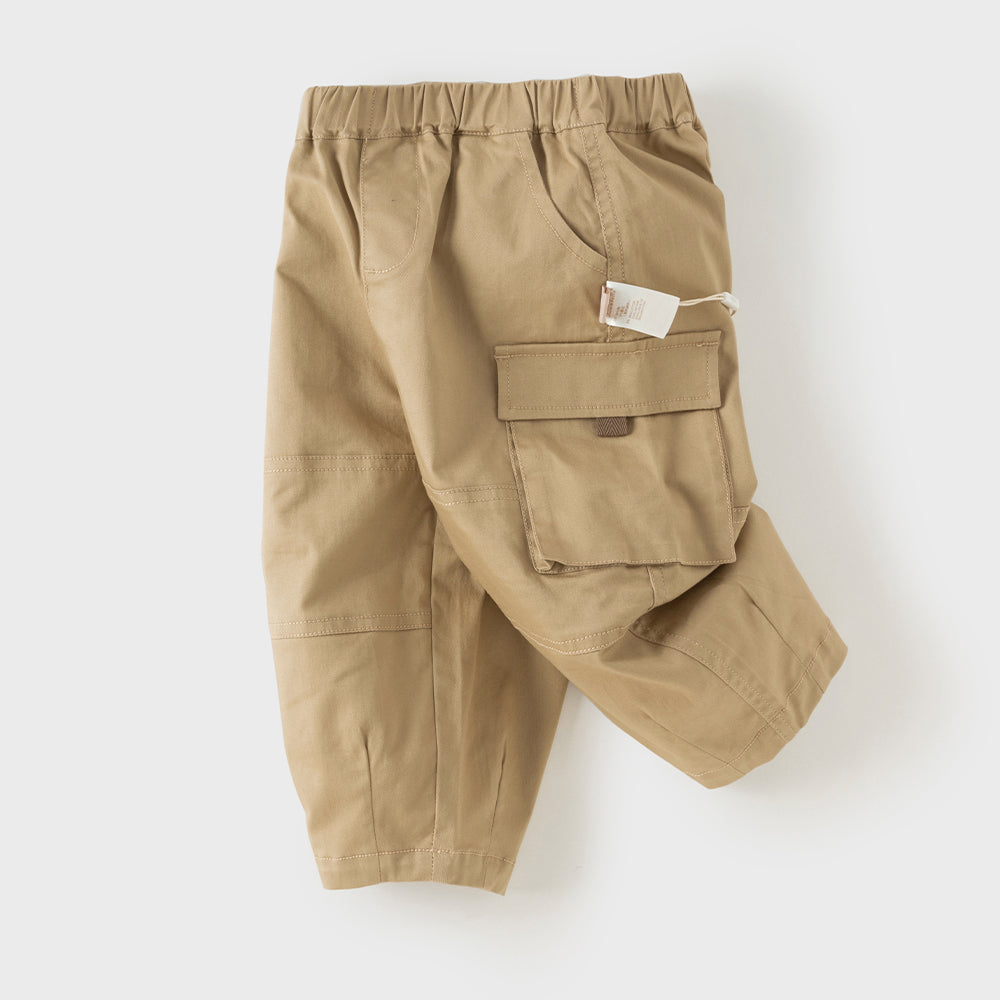 Dave&Bella Toddler Boys Khaki Simple Casual Loose Pocket Cargo Pants