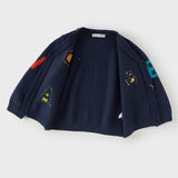 Dave&Bella Toddler Boys Navy Letter Jacquard V-neck Soft Cozy Cardigans