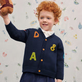 Dave&Bella Toddler Boys Navy Letter Jacquard V-neck Soft Cozy Cardigans