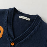 Dave&Bella Toddler Boys Navy Letter Jacquard V-neck Soft Cozy Cardigans