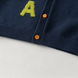 Dave&Bella Toddler Boys Navy Letter Jacquard V-neck Soft Cozy Cardigans