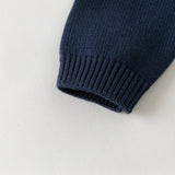Dave&Bella Toddler Boys Navy Letter Jacquard V-neck Soft Cozy Cardigans