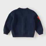 Dave&Bella Toddler Boys Navy Letter Jacquard V-neck Soft Cozy Cardigans