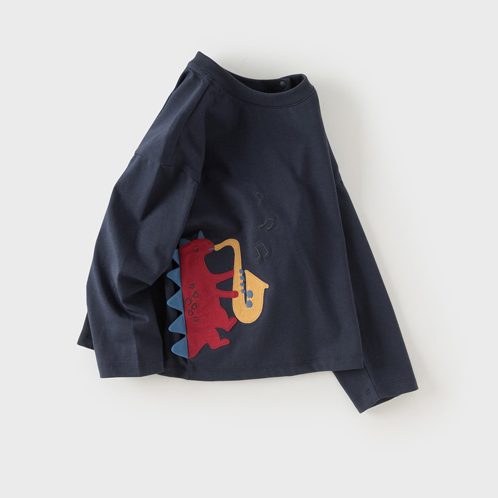 Dave&Bella Toddler Boys Navy Cute Dinosaur Print Comfortable Cozy Cotton T-shirts
