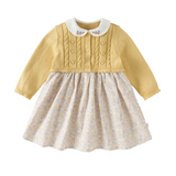 Dave&Bella Toddler Girls Yellow Floral Mock Two-Piece Doll Collar A-line Dress