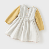 Dave&Bella Toddler Girls Yellow Floral Mock Two-Piece Doll Collar A-line Dress
