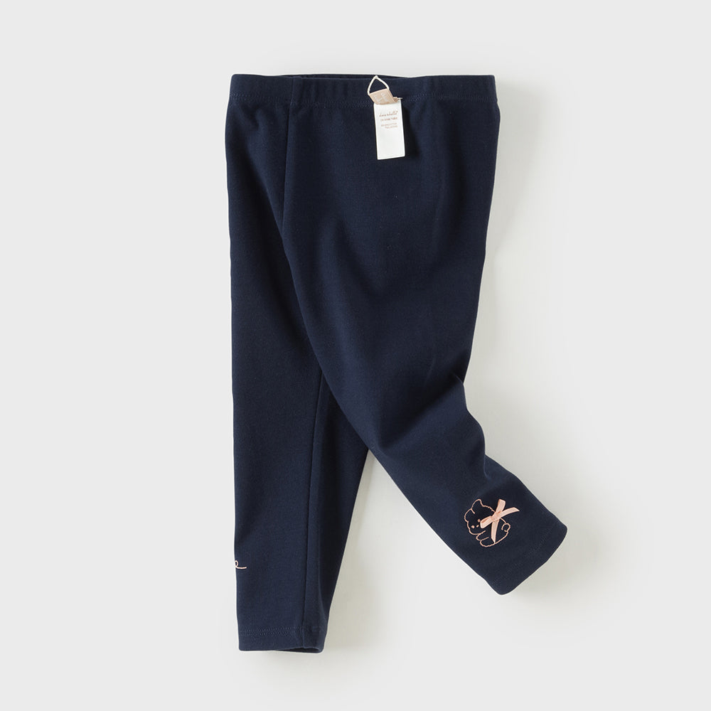 Dave&Bella Toddler Girls Navy/Light Khaki Simple Versatile Fleece Leggings