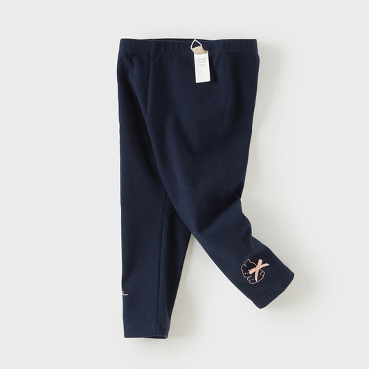 Dave&Bella Toddler Girls Navy/Light Khaki Simple Versatile Fleece Leggings