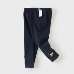 Dave&Bella Toddler Girls Navy/Light Khaki Simple Versatile Fleece Leggings