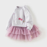 Dave&Bella Toddler Girls Purple Cute Rabbit Print Long Sleeve Mesh Skirt Suits