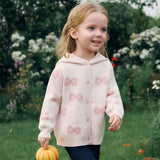 Dave&Bella Toddler Girls Pink Sweet Bow Tie Jacquatd Hooded Soft Comfortable Cardigans