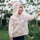 Dave&Bella Toddler Girls Pink Sweet Bow Tie Jacquatd Hooded Soft Comfortable Cardigans