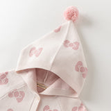 Dave&Bella Toddler Girls Pink Sweet Bow Tie Jacquatd Hooded Soft Comfortable Cardigans