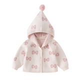 Dave&Bella Toddler Girls Pink Sweet Bow Tie Jacquatd Hooded Soft Comfortable Cardigans