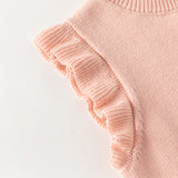 Dave&Bella Toddler Girls Pink/Red Cute Flutter Sleeve Cotton Soft Knitted Vests