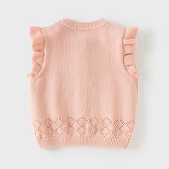 Dave&Bella Toddler Girls Pink/Red Cute Flutter Sleeve Cotton Soft Knitted Vests