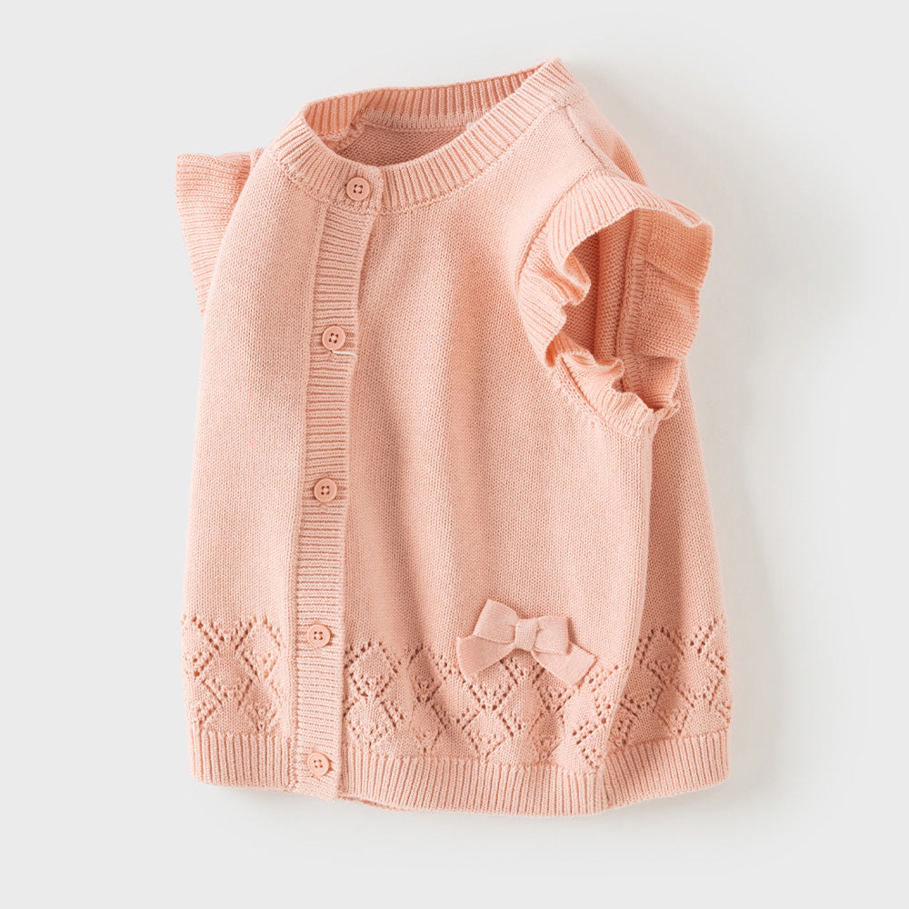 Dave&Bella Toddler Girls Pink/Red Cute Flutter Sleeve Cotton Soft Knitted Vests