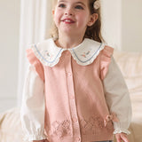 Dave&Bella Toddler Girls Pink/Red Cute Flutter Sleeve Cotton Soft Knitted Vests