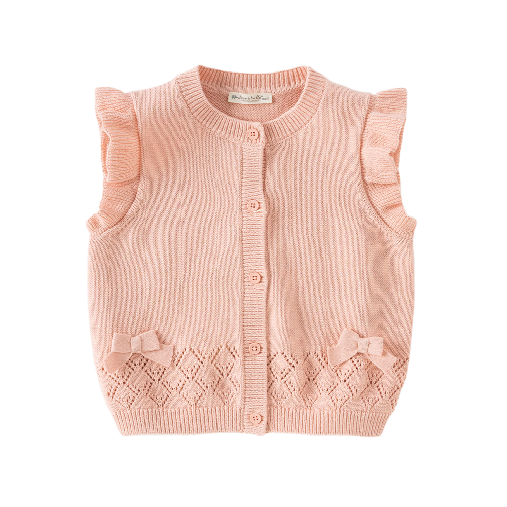 Dave&Bella Toddler Girls Pink/Red Cute Flutter Sleeve Cotton Soft Knitted Vests