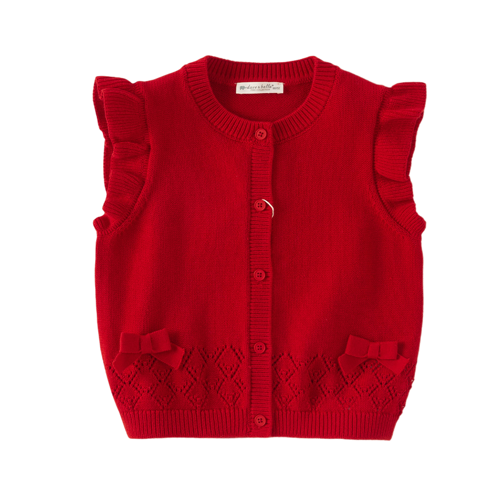 Dave&Bella Toddler Girls Pink/Red Cute Flutter Sleeve Cotton Soft Knitted Vests