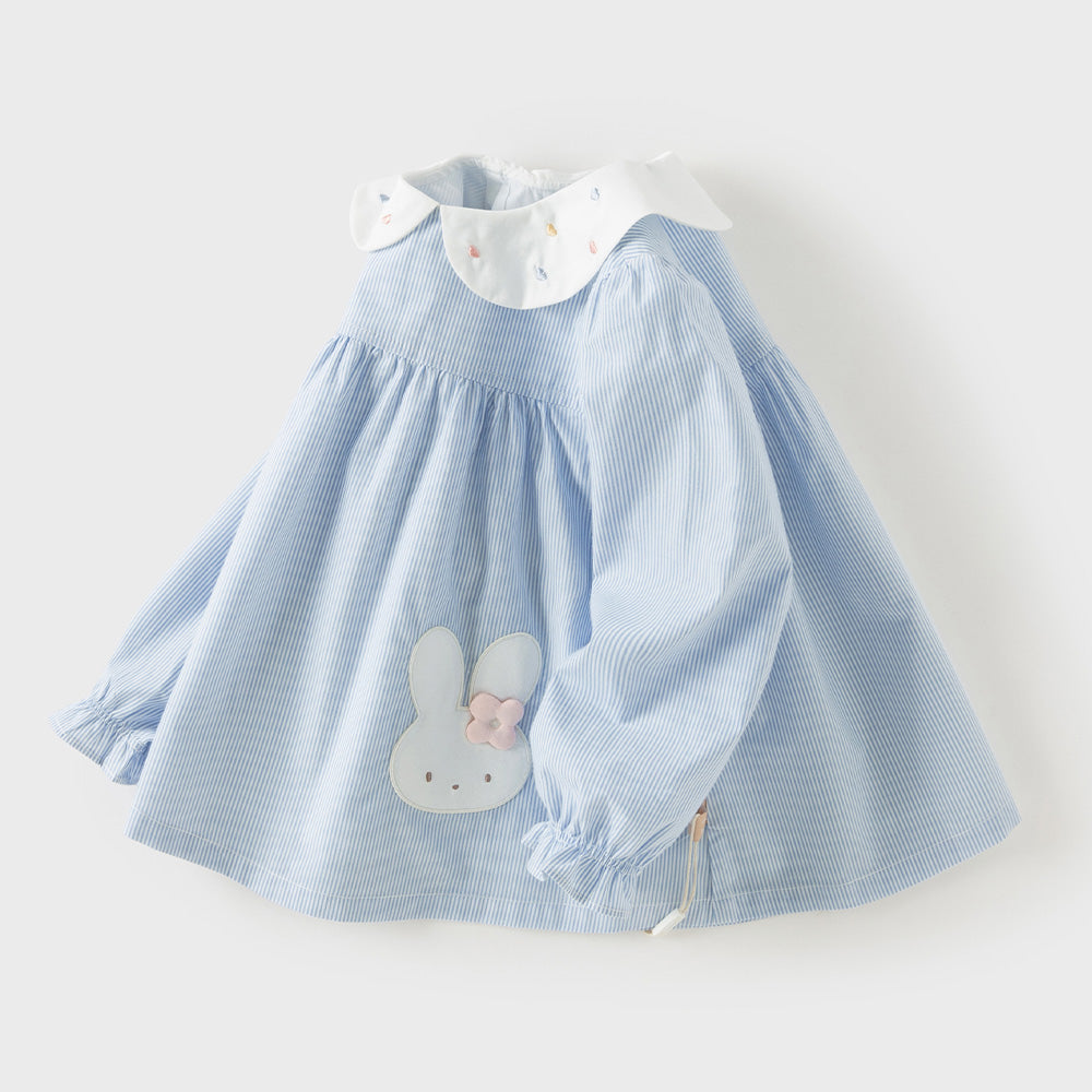 Dave&Bella Toddler Girls Blue Cute Rabbit Print A-line Dress-Style Cozy Cotton T-shirts