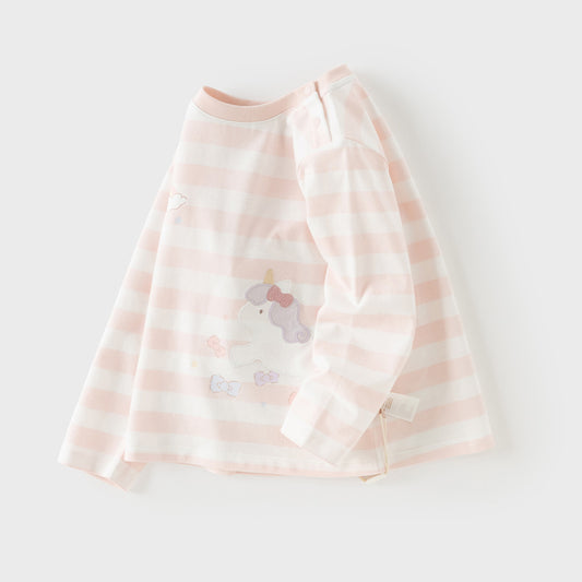Dave&Bella Toddler Girls Pink White/Purple Striped Lovely Cotton Soft T-shirts