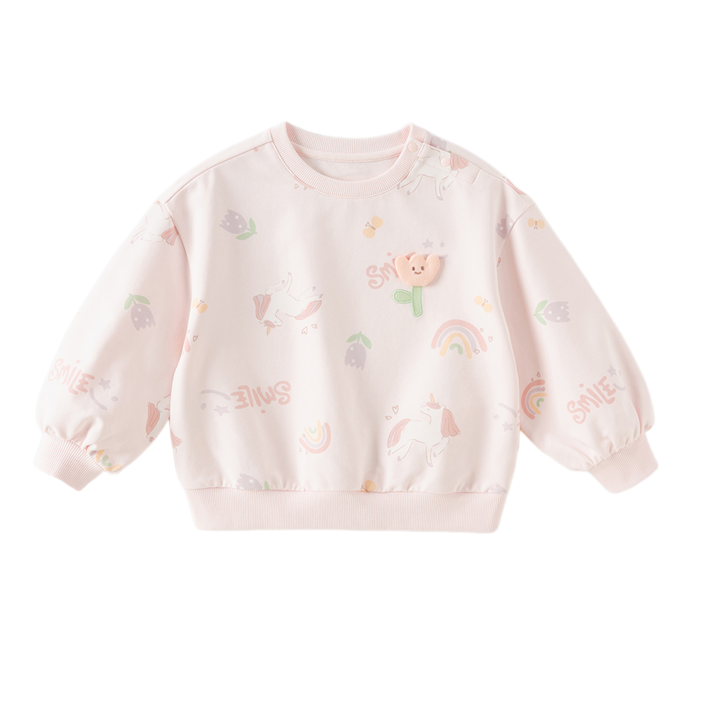Dave&Bella Toddler Girls Pink Lovely Print Soft Daily Versatile Sweatshirts