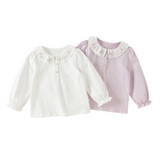 Dave&Bella Toddler Girls White/Purple Doll Collar Cotton Soft Breathable T-shirts