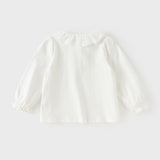 Dave&Bella Toddler Girls White/Purple Doll Collar Cotton Soft Breathable T-shirts