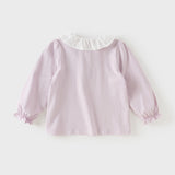 Dave&Bella Toddler Girls White/Purple Doll Collar Cotton Soft Breathable T-shirts