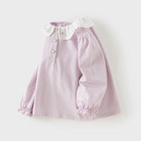 Dave&Bella Toddler Girls White/Purple Doll Collar Cotton Soft Breathable T-shirts