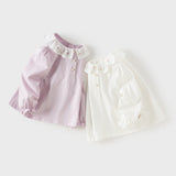 Dave&Bella Toddler Girls White/Purple Doll Collar Cotton Soft Breathable T-shirts