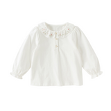 Dave&Bella Toddler Girls White/Purple Doll Collar Cotton Soft Breathable T-shirts