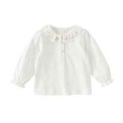 Dave&Bella Toddler Girls White/Purple Doll Collar Cotton Soft Breathable T-shirts