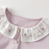 Dave&Bella Toddler Girls White/Purple Doll Collar Cotton Soft Breathable T-shirts