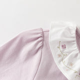 Dave&Bella Toddler Girls White/Purple Doll Collar Cotton Soft Breathable T-shirts