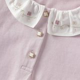 Dave&Bella Toddler Girls White/Purple Doll Collar Cotton Soft Breathable T-shirts