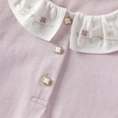 Dave&Bella Toddler Girls White/Purple Doll Collar Cotton Soft Breathable T-shirts