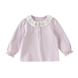 Dave&Bella Toddler Girls White/Purple Doll Collar Cotton Soft Breathable T-shirts