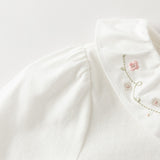 Dave&Bella Toddler Girls White/Purple Doll Collar Cotton Soft Breathable T-shirts