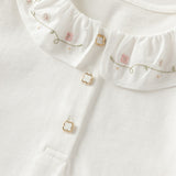 Dave&Bella Toddler Girls White/Purple Doll Collar Cotton Soft Breathable T-shirts