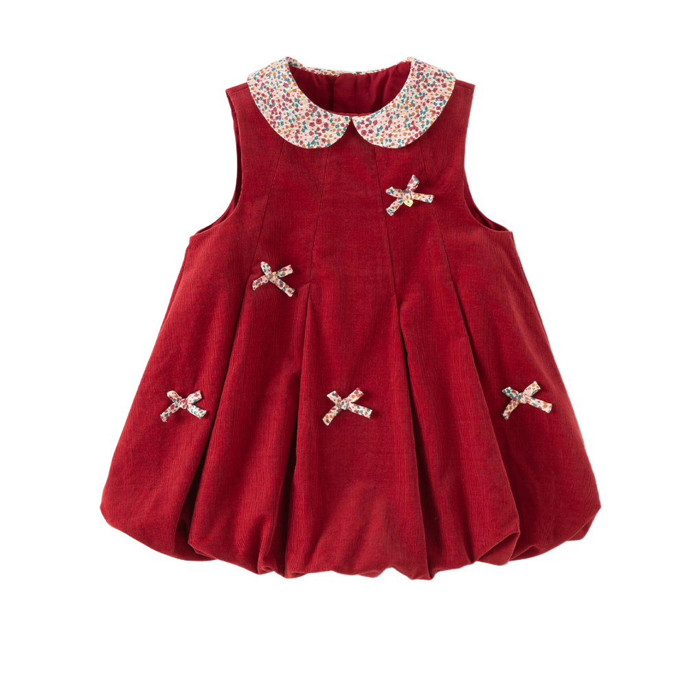 Dave&Bella Toddler Girls Red Soft Cozy Cotton Doll Collar Versatile A-line Bubble Dress