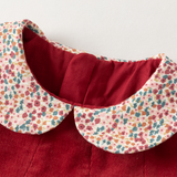 Dave&Bella Toddler Girls Red Soft Cozy Cotton Doll Collar Versatile A-line Bubble Dress