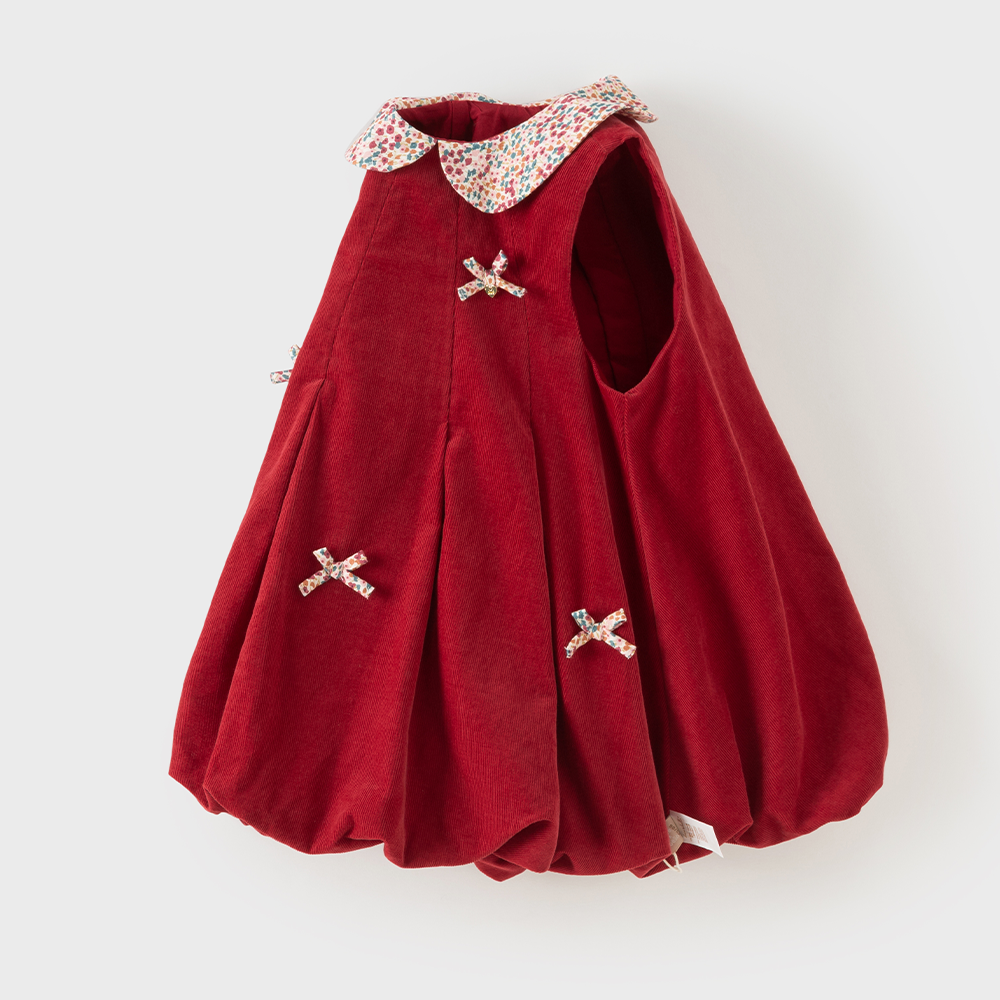 Dave&Bella Toddler Girls Red Soft Cozy Cotton Doll Collar Versatile A-line Bubble Dress