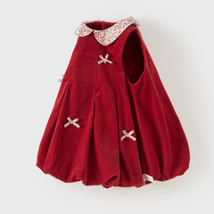 Dave&Bella Toddler Girls Red Soft Cozy Cotton Doll Collar Versatile A-line Bubble Dress