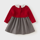 Dave&Bella Toddler Girls Red Doll Collar Striped Soft Comfortable Cotton A-line Dress